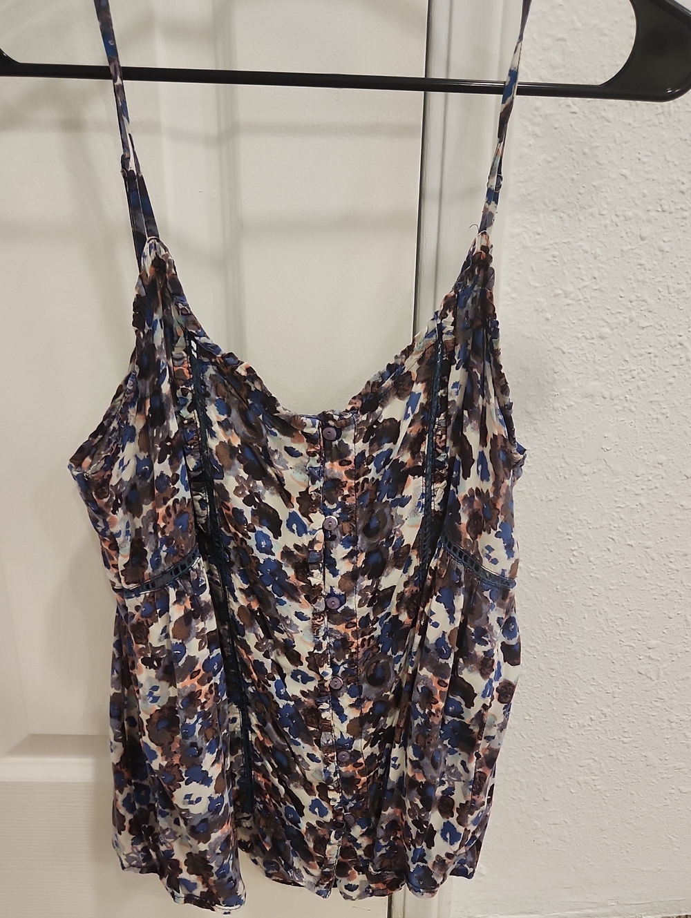 American Eagle Outfitters Floral Spaghetti-Strap Tank - Blue & Brown